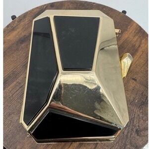 Kotur Gold Black Geometric Clutch Evening Bag Luxury Metal Glam Avant Garde
